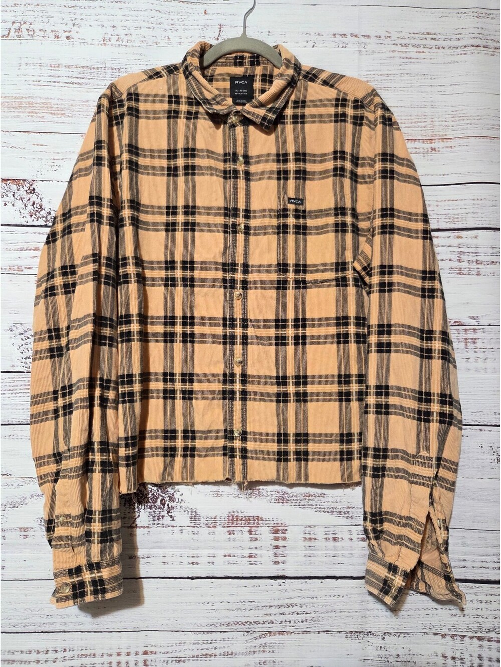 RVCA XL Regular Fit Peach and Black Plaid Button-Up Shirt